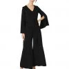 Long Dresses Taylor - 1140MJ V Neck Split Flared Long Sleeved Solid Jersey Jumpsuit