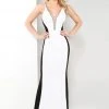TB Evenings By Mon Cheri - MCE11618 High Contrast Plunging V-Neck Sheath Gown - 1 Pc Black/White In Size 0 Available 1 TB Evenings By Mon Cheri - MCE11618 High Contrast Plunging V-Neck Sheath Gown - 1 Pc Black/White In Size 0 Available